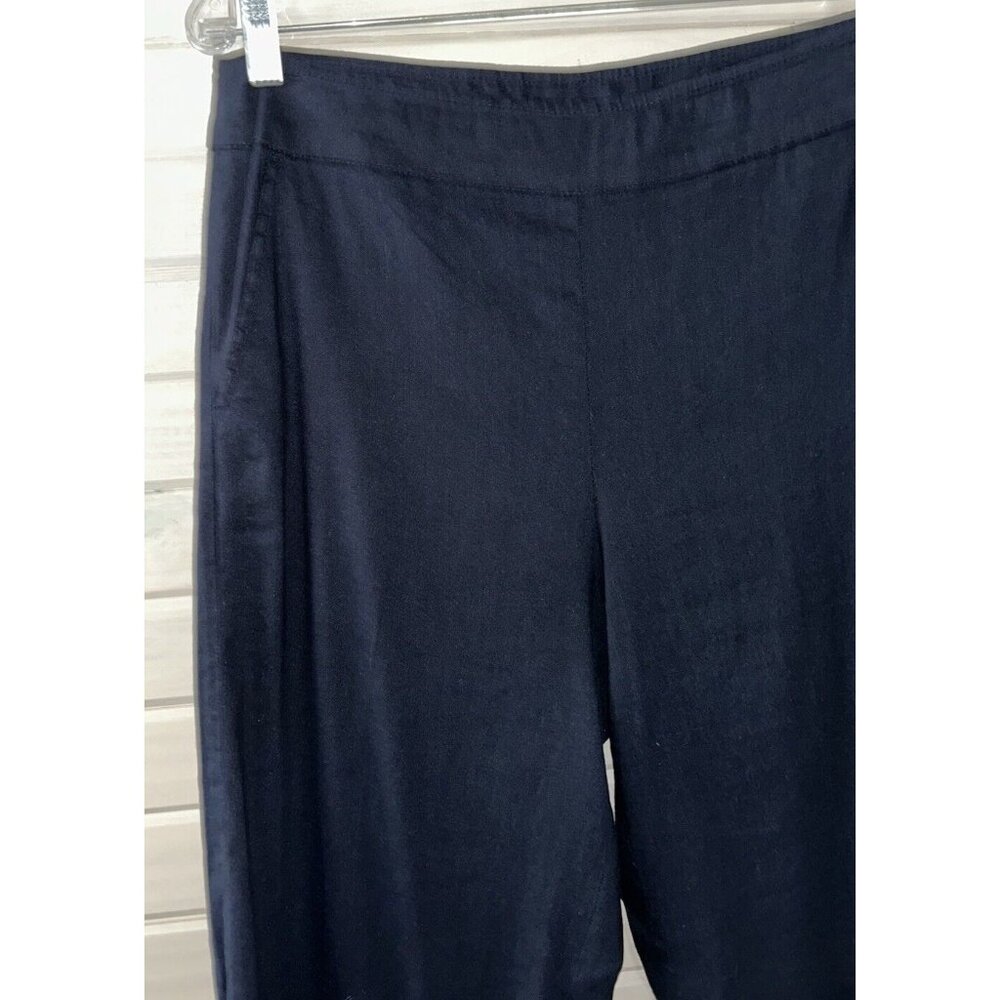 Chicos Sz 1 (8R) Wide Leg Linen Pants Navy Blue Pull On Pockets Stretch EUC - Picture 4 of 8